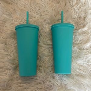 Tiffany blue set bundle of 2 reusable tumbler cups with lid & straw new bpa free